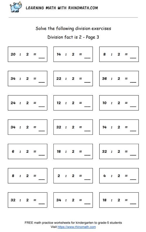 Division facts - dividing by 2 - page3