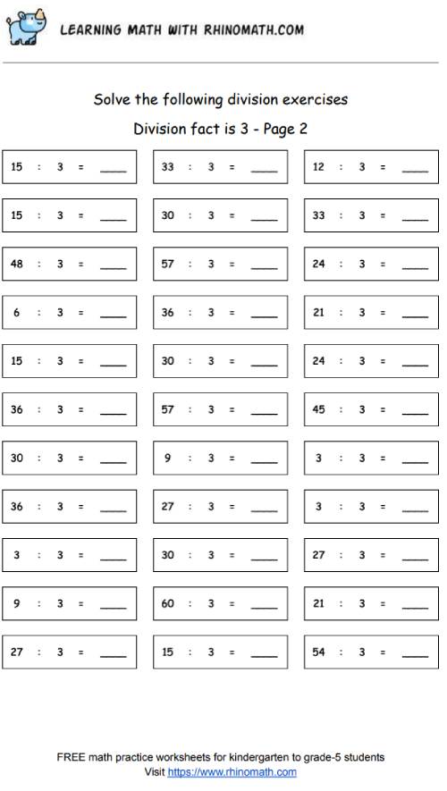 Division facts - dividing by 3 - page 2