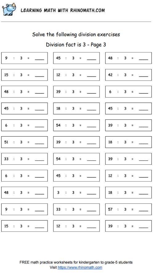 Division facts - dividing by 3 - page 3