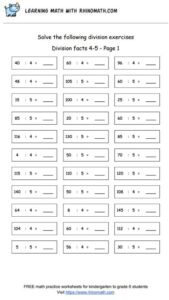 Division facts - dividing by 4-5 - page1