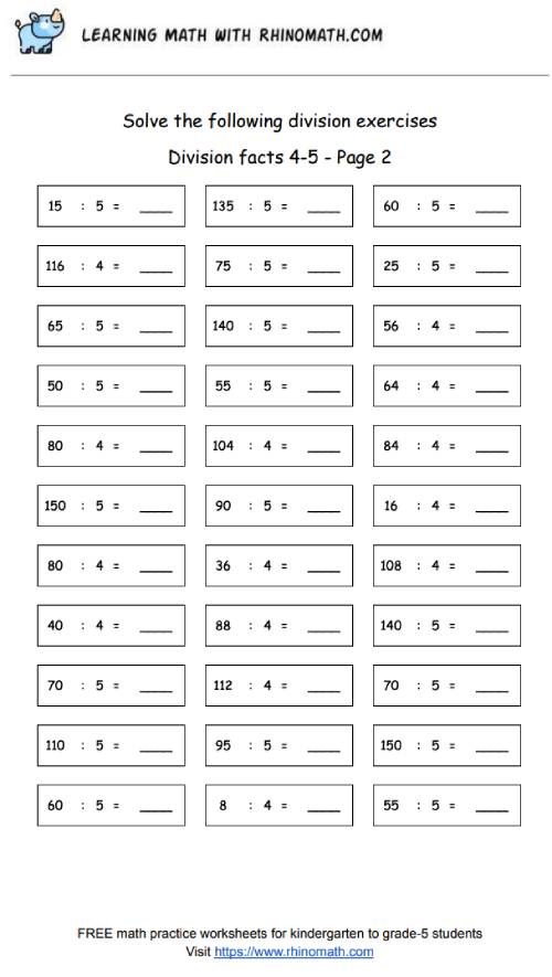 Division facts - dividing by 4-5 - page2