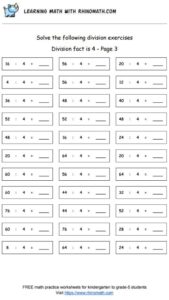 Division facts - dividing by 4 - page 3