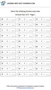 Division facts - dividing by 5 - page 1