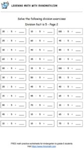 Division facts - dividing by 5 - page 2