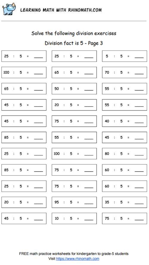 Division facts - dividing by 5 - page3