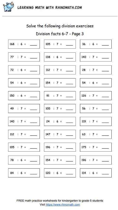 Division facts - dividing by 6-7 - page3