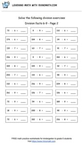 Division facts - dividing by 6-9 - page2