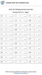 Division facts - dividing by 6 - page 1