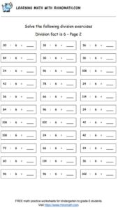 Division facts - dividing by 6 - page 2