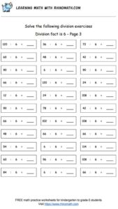 Division facts - dividing by 6 - page3