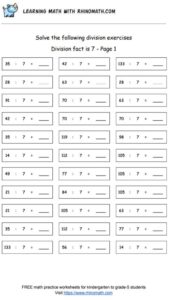 Division facts - dividing by 7 - page 1