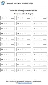 Division facts - dividing by 7 - page 2