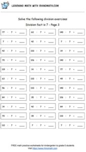 Division facts - dividing by 7 - page 3