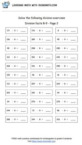 Division facts - dividing by 8-9 - page2