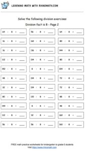 Division facts - dividing by 8 - page 2