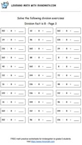 Division facts - dividing by 8 - page 3