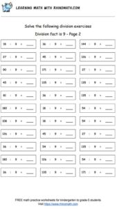 Division facts - dividing by 9 - page 2