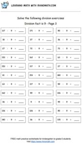 Division facts - dividing by 9 - page 3