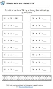 Table of 14 - multiplication chart worksheet - page 2