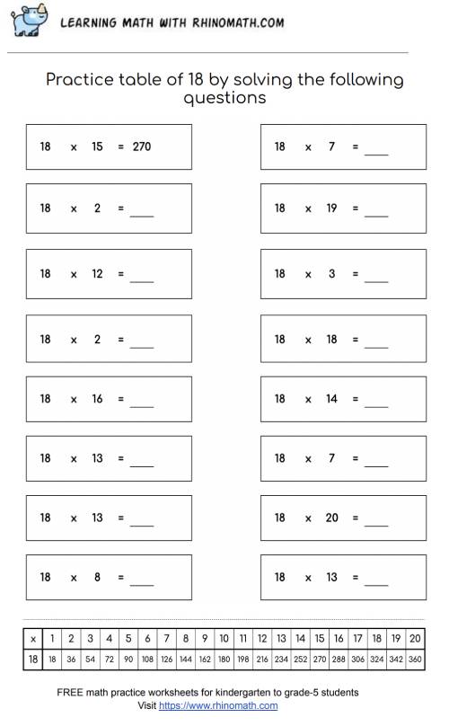 Read more about the article Table of 18 Worksheet – Page 1
