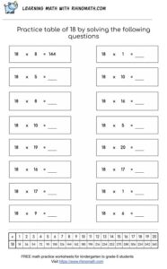 Table of 18 - multiplication chart worksheet - page 3