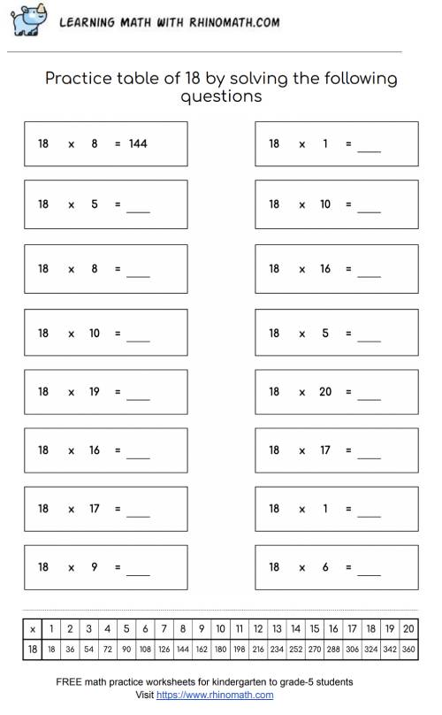 Read more about the article Table of 18 Worksheet – Page 3