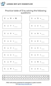 Table of 5 - multiplication chart worksheet - page 1