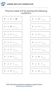 Table of 5 - multiplication chart worksheet - page 2