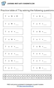Table of 7 - multiplication chart worksheet - page 2