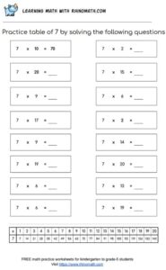 Table of 7 - multiplication chart worksheet - page 3