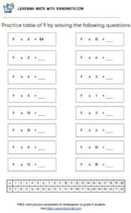 Table of 9 - multiplication chart worksheet - page 2