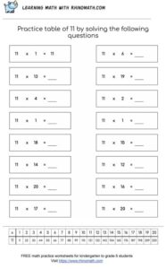 table of 11 - multiplication chart worksheet - page 2