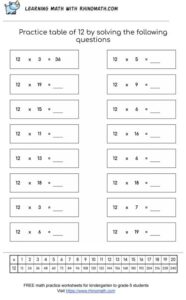 table of 12 - multiplication chart worksheet - page 1