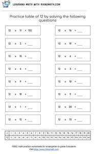 table of 12 - multiplication chart worksheet - page 2
