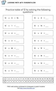 table of 12 - multiplication chart worksheet - page 3