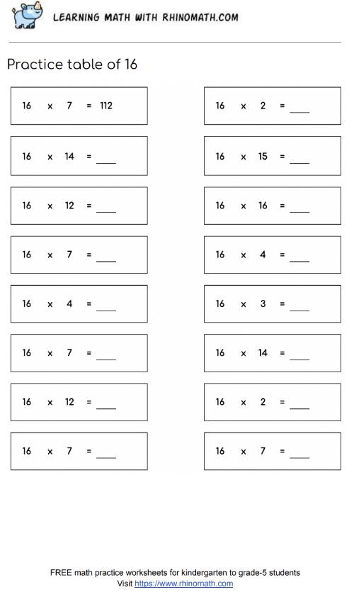 Read more about the article Table of 16 Worksheet – Page 2