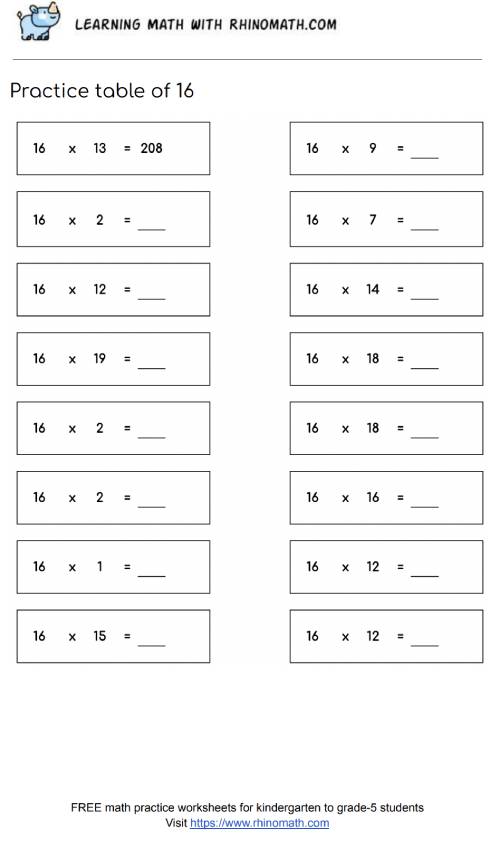 Read more about the article Table of 16 Worksheet – Page 3